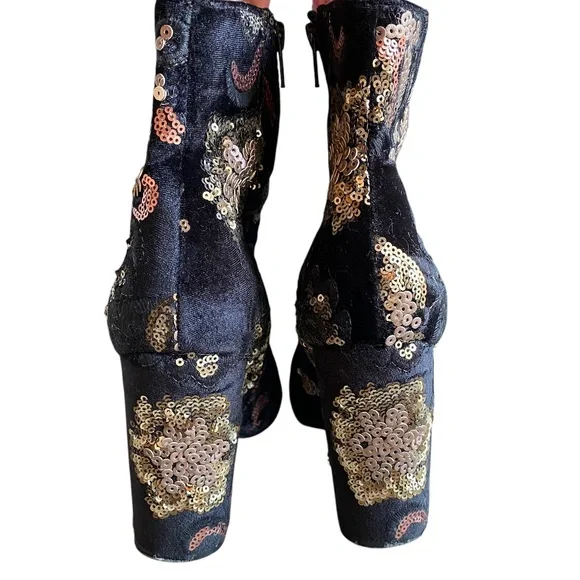 Aldo Velvet Sequin Black Ankle Boots Size 9 - Picture 6 of 11